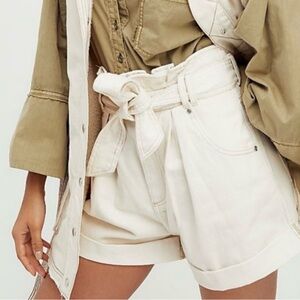 Free People Nova denim paperbag shorts Women's Cream Tie-Waist Shorts